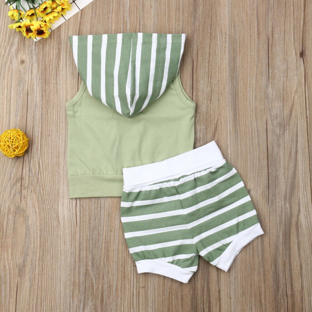 Baby Zomer Kleding Peuter Baby Meisje Jongen Casual Kleding Sets Hooded Streep Tops Vest Korte Broek Outfits 2 Stuks set 0-18 M