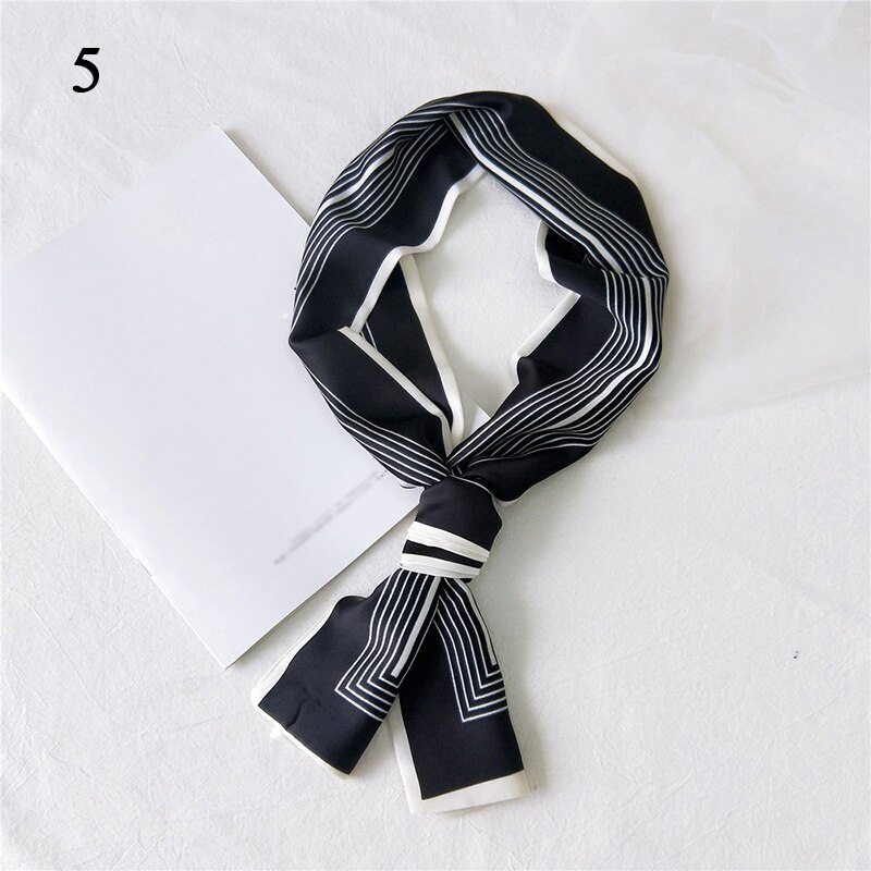 Women Neck Scarf Diy Hair Tie Hairbands Euro Style Skinny Wristband Narrow Long Striped Scarves Handbag Ribbon: 5