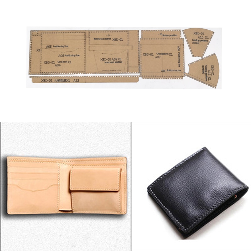 Diy leer naaipatroon kraftpapier sjabloon portemonnee heren portemonnee handgemaakte portemonnee engelse versie