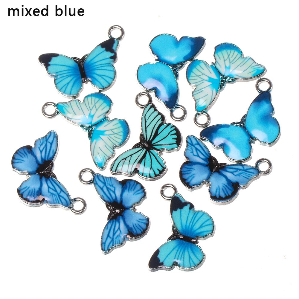 Colgantes de mariposa de esmalte azul, accesorios de joyería hechos a mano, 10 piezas: mixed blue