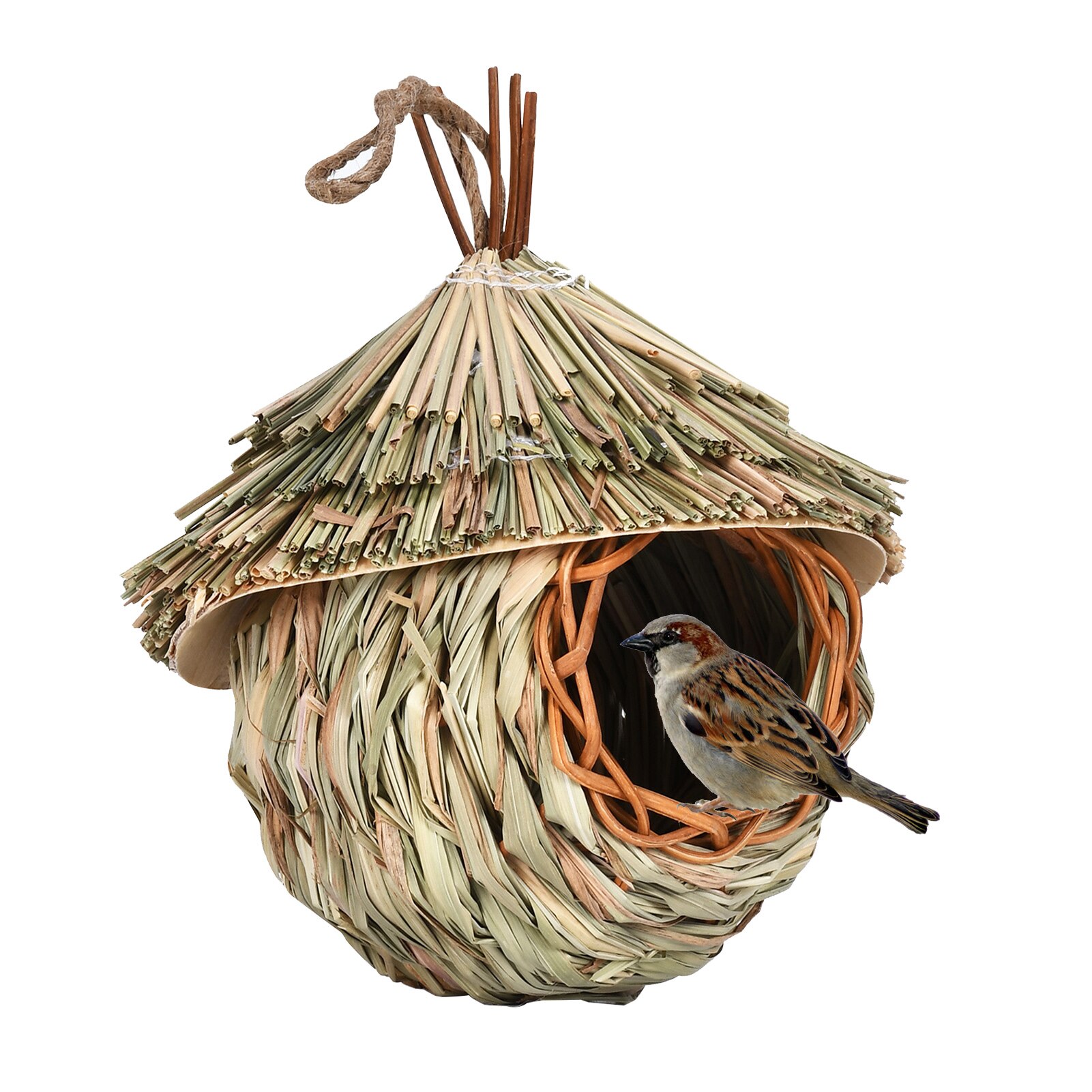 Outdoor Hummingbird House Hand Woven Straw Rope Bird Nest Outdoor Bird Nest Hideaway Roosting Pockets For Butterfly Finch Canary