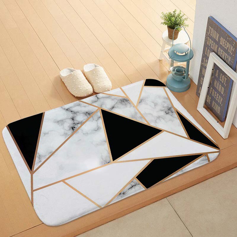 Casa jardim de mármore geométrico anti-skid esteira da porta da cozinha piso banheiro tapete cozinha poliéster à prova dwaterproof água: 60cmx40cm / geometric marble 03