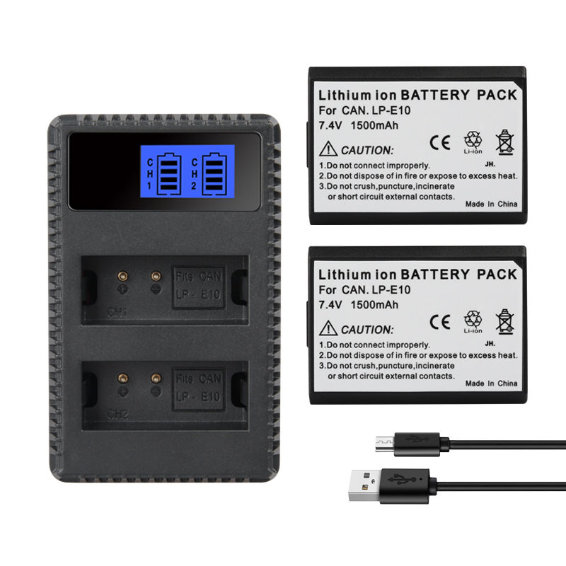 Cargador de batería JHTC LP E10 para cámara Digital Canon LP E10 batería para EOS Rebel T3 T5 T6 T7 Kiss X50 X70 EOS 1100D 1200D 1300D: Negro