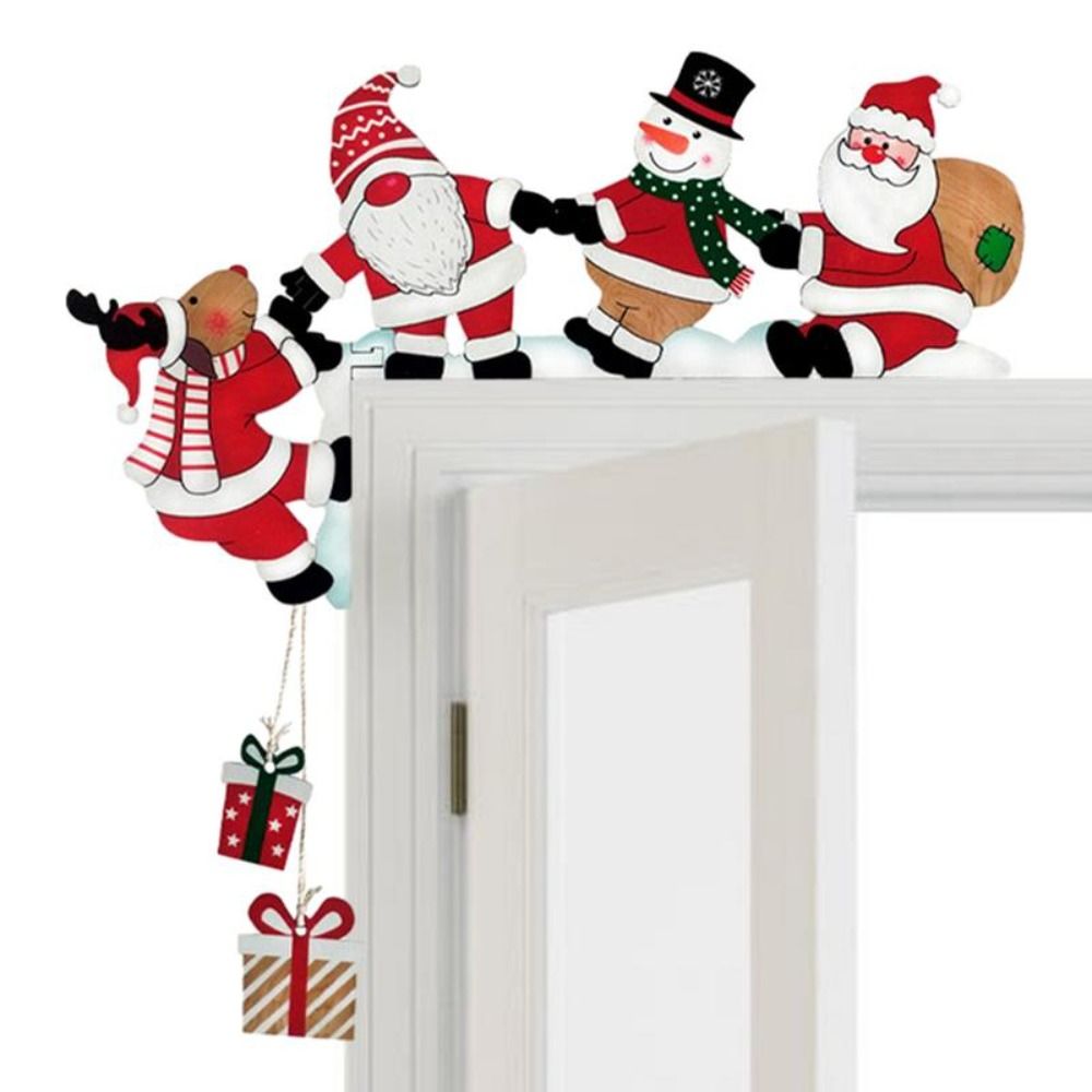 Decoración de esquina de puerta de Papá Noel, marco de puerta de dibujos animados de Navidad, muñeco de nieve, Reno, colgante de madera, Decoración de casa de ,