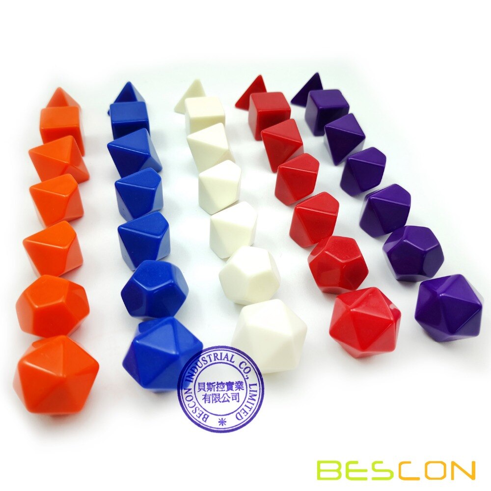 Bescon ブランク多面体 rpg サイコロ 35 個アソート色セット、ソリッドカラーの完全なセット 7 、 1 セット各色、 diy サイコロ