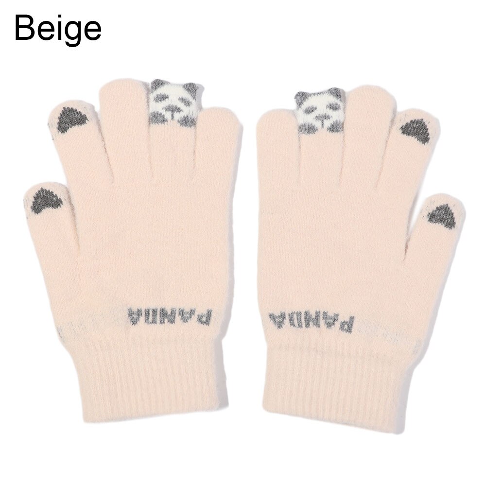 Słodki kreskówka koty rękawiczki damskie dziewczęce zimowe ciepłe rękawiczki zagęścić dzianinowe pełne mitenki rękawiczki robić ekranu dotykowego: beige