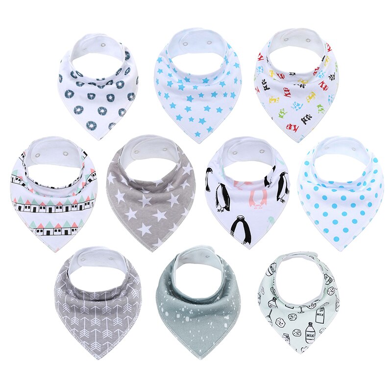 Babero de algodón orgánico superabsorbente para bebé, paquete de 10 Baberos triangulares de 100% algodón, para de Baby Shower: AP1004