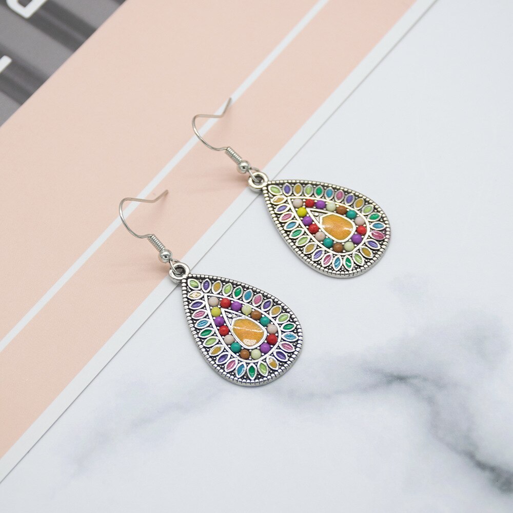 Ethnic Earrings Colorful Enamel Beads Boho Jewelry Statement Turkish Big Waterdrop Earrings Party Christmas 1E1166