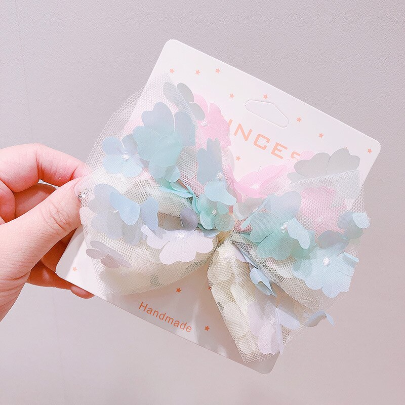 Mooie 3D Opknoping Bloem Mesh Hair Bows Kleurrijke Gradient Regenboog Kleur Haar Clip Prinses Haarspelden Hairbow Haaraccessoires: multicolor 2