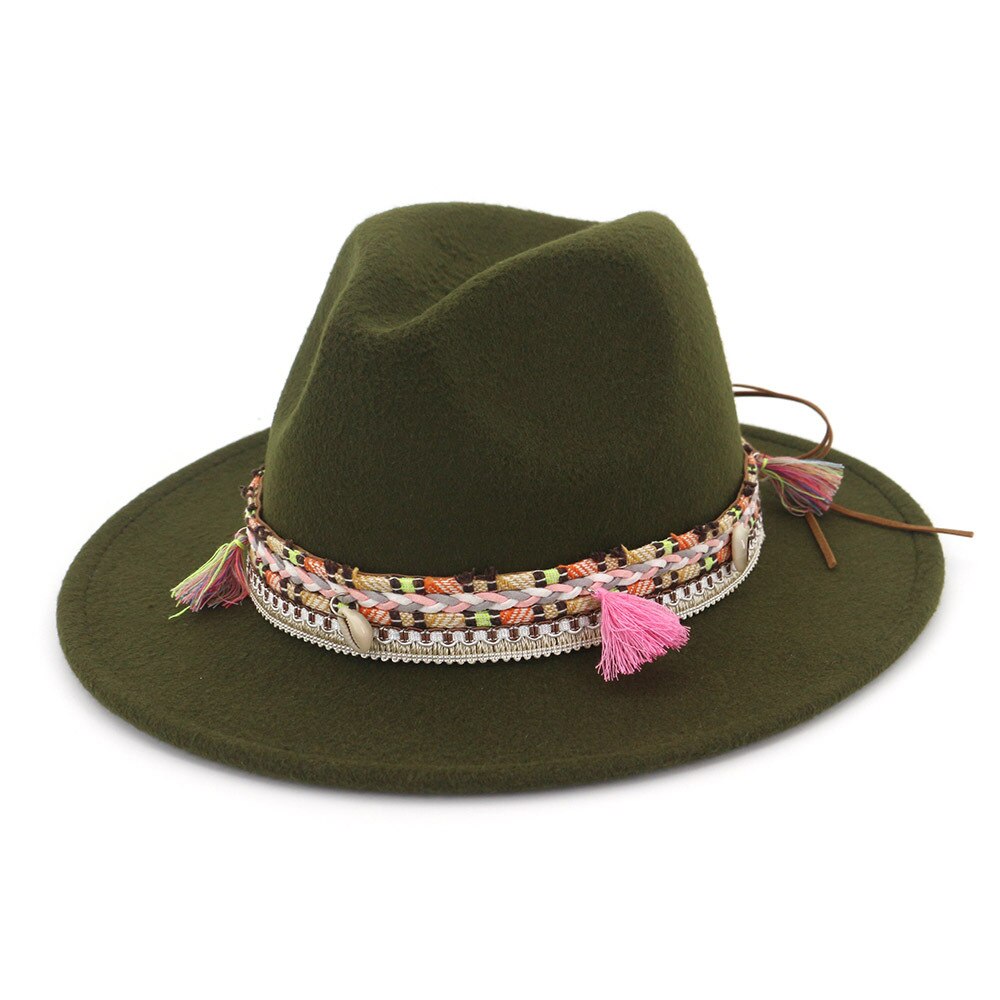 Nationale stijl dames heren wollen fedora hoed voor heren brede rand retro jazz hoed kerk panama paar petten: 7