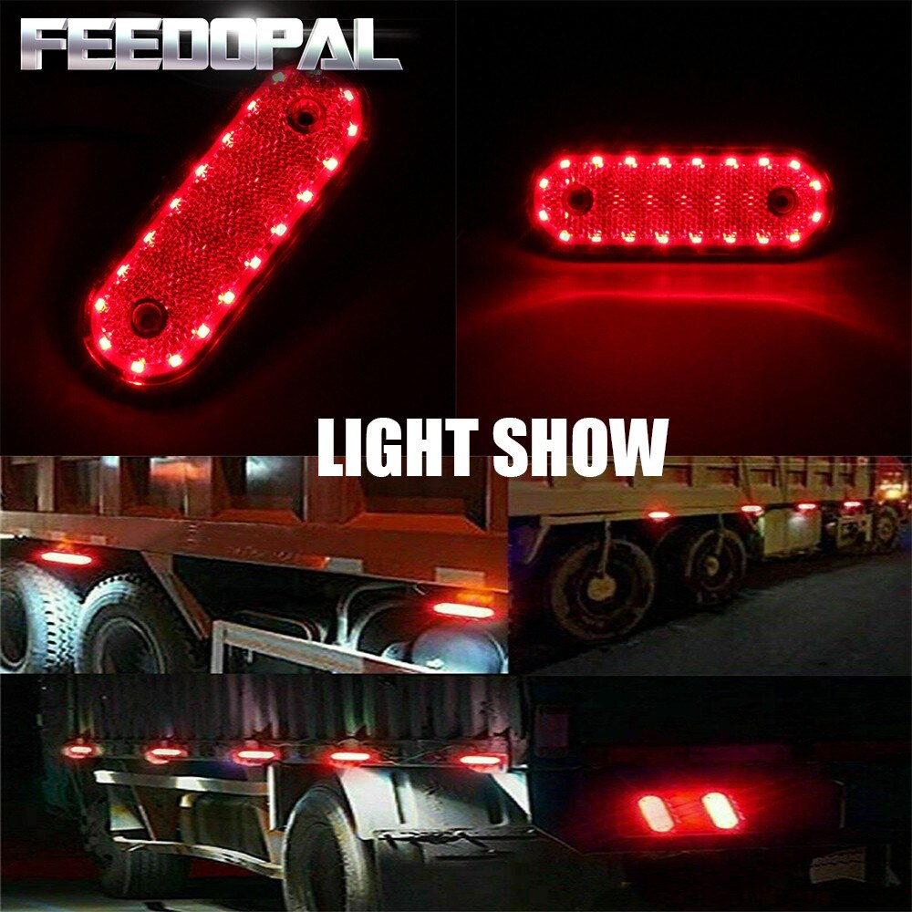 FEEDOPAL 4X 20 LED Oval Red Side Marker Indicator Signal Light Clearance Lamp Car Caravan Truck Trailer Lorry Van 24V
