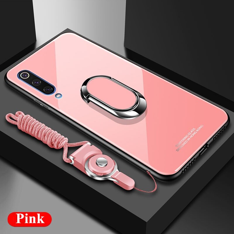 Glass Phone Case for Samsung Galaxy A50 A70 Luxury Tempered Glass Mirror Magnet Ring Back Cover Cases For Samsung A30 A50 Fundas: For Galaxy A30 / Pink