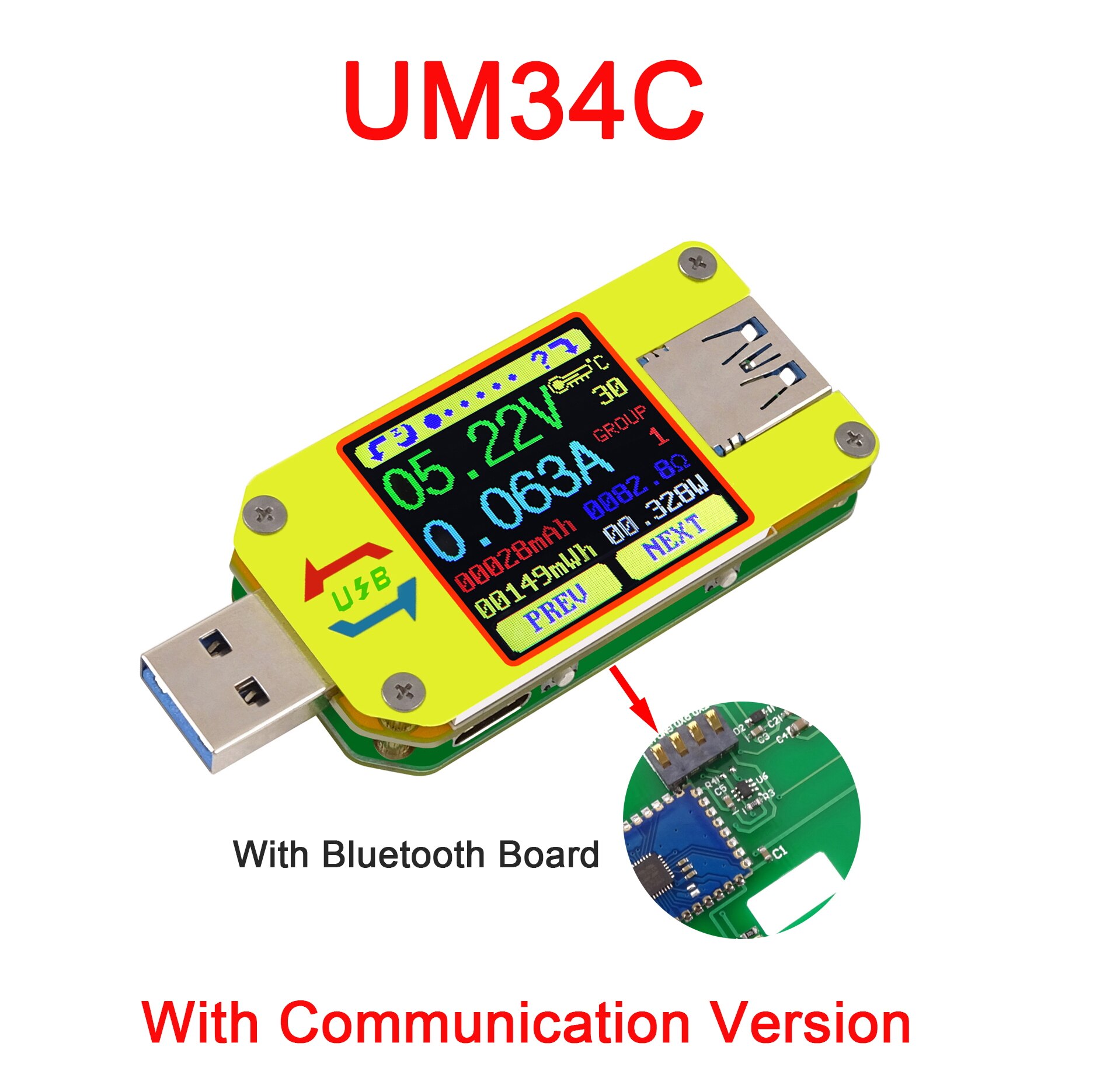 UM34 UM34C LD35 HD25 USB 3,0 Typ-C DC Voltmeter Amperemeter Spannung Strom Meter Batterie Ladung Messen Kabel Widerstand Tester: UM34C