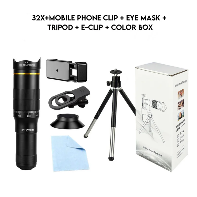 32X22X4K Professionele Telescoop Monoculaire Hd Zoom Telefoonlens Camera Telephoto Met Driepoot Metalen Telescoop Voor Toerisme: Bruin