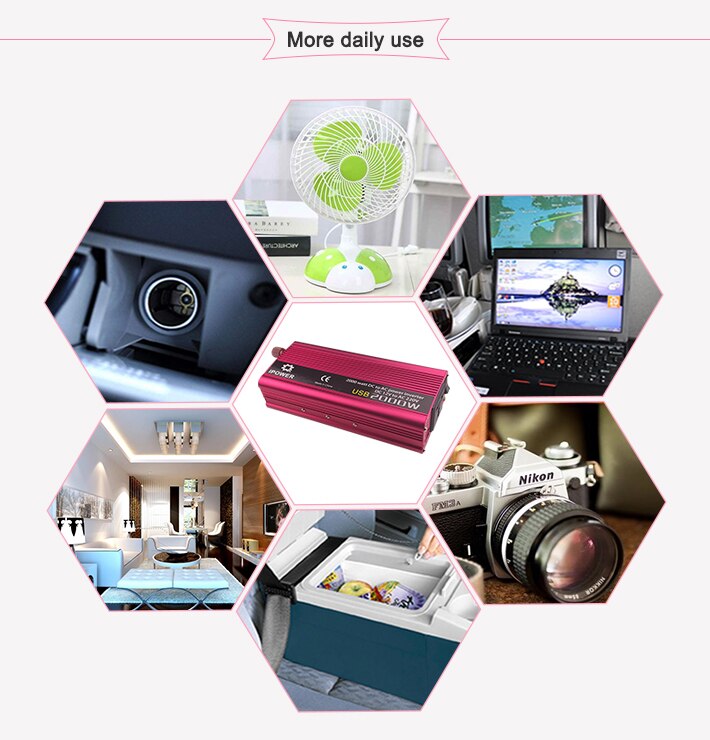 Power Inverter Dual USB 2000W Watt DC 12V to AC 220V Portable Car Charger Converter Adapter DC 24 to AC 230 Modified Sine Wave