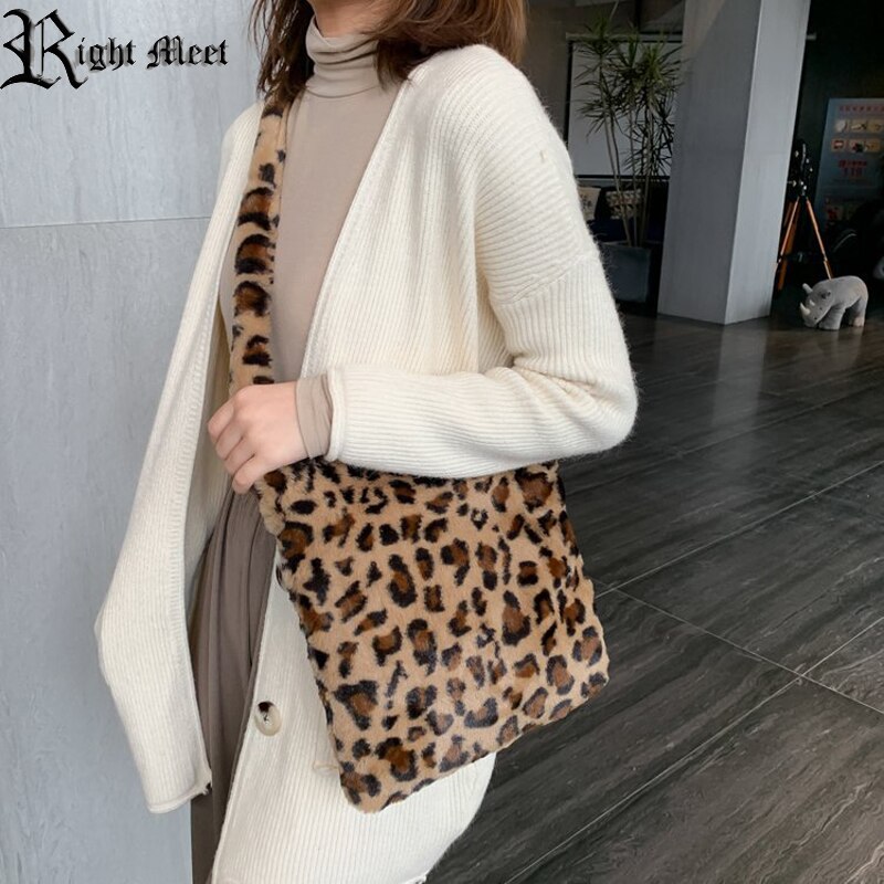 Bags for Women Leopard Print Crossbody Plush Soft Casual Shoulder Messenger Fluffy Female Handbag