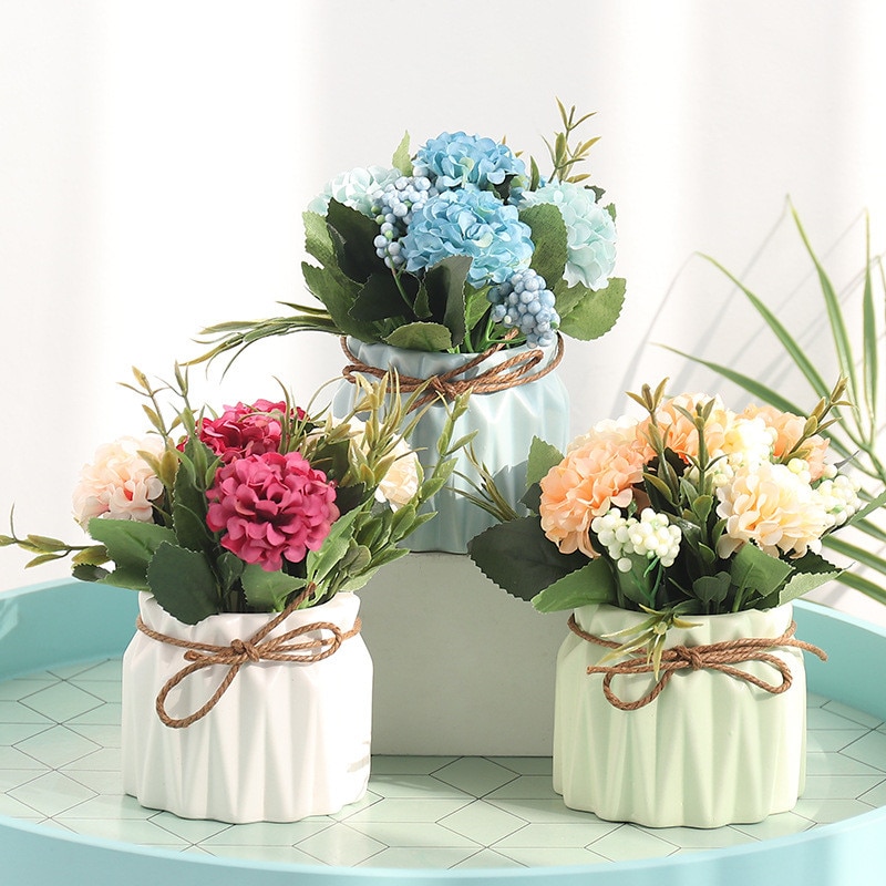 European Ceramic Vase with Artificial Flowers Minimalist Office Desktop Indoor Green Plants Pot Home Garden Decoration Vases