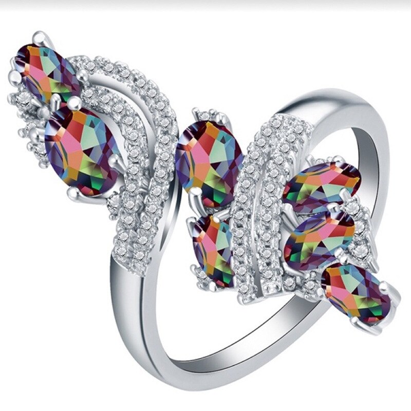 Luxury Colorful Rhinestone Ladies Accessories Rings for Women Wedding Jewelry Luxury Silver Knot Ring Bague Femme Anillos Mujer