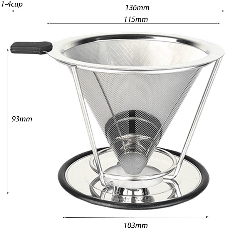 Pour Over Coffee Dripper Stainless Steel Coffee Filter Removable Dripper With Stand Reusable Cone Dripper Coffee Dolce Gusto: H 1-4cup