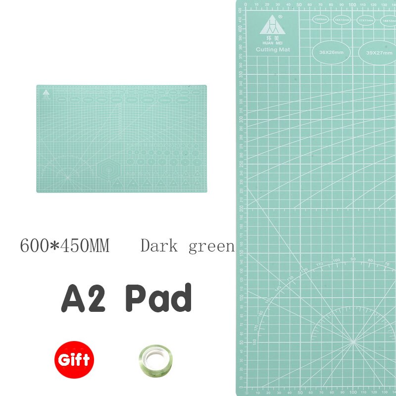 A2 skærebræt gitterlinie selvhelende skærebræt håndværk kort flerfarvet dobbeltsidet desktop manuel skærepude 60 * 45cm: Myntegrøn