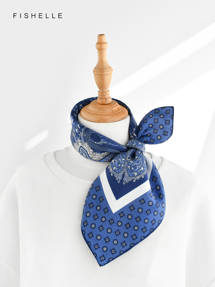 Petit Foulard Carré en Soie Naturelle de Style Ethnique Bleu, Hijab pour Homme et Femme, Mouchoir pour Adulte, de Luxe, Printemps et Automne