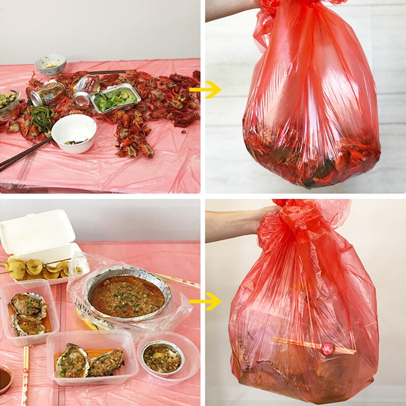 Engangsdug til husholdningsbrug rektangulært ægteskab tykt rundbordsbord banket rød dug plastfolie gennemsigtig hvid