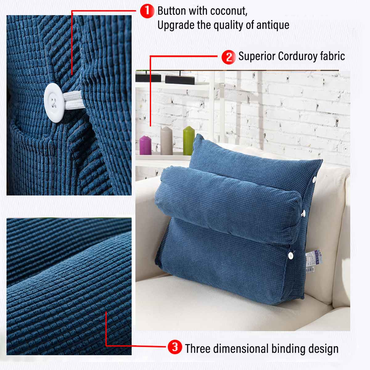 Sofa Cushion Back Pillow Bed Backrest Office Chair Pillow Support Waist Cushion Lounger TV Reading Lumbar Cushion Home Decor
