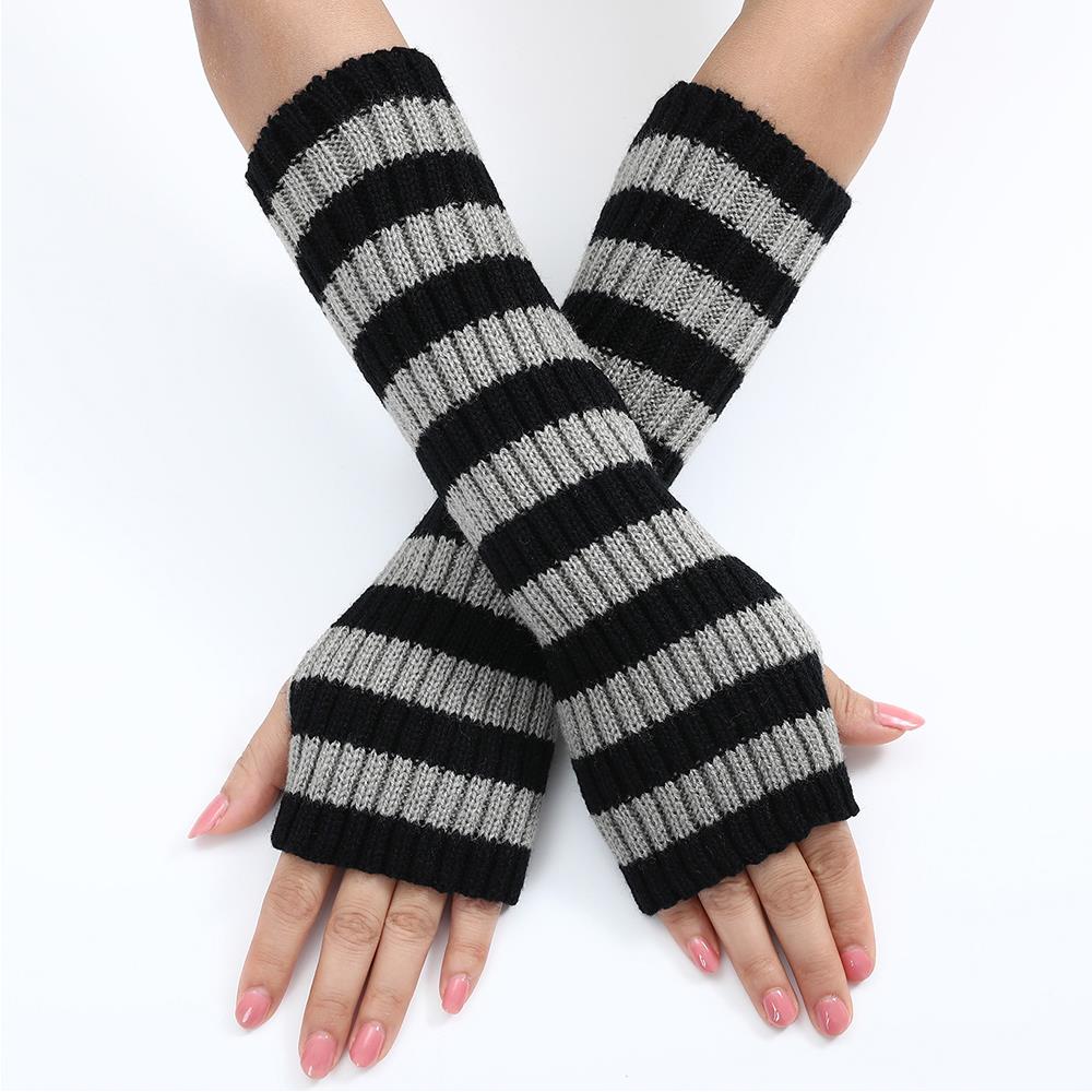 Women's Knitted Fingerless Arm Sleeves Gothic Style Striped Winter Long Arm Warmers Girls Harajuku Y2K Wrist Gloves: Blue
