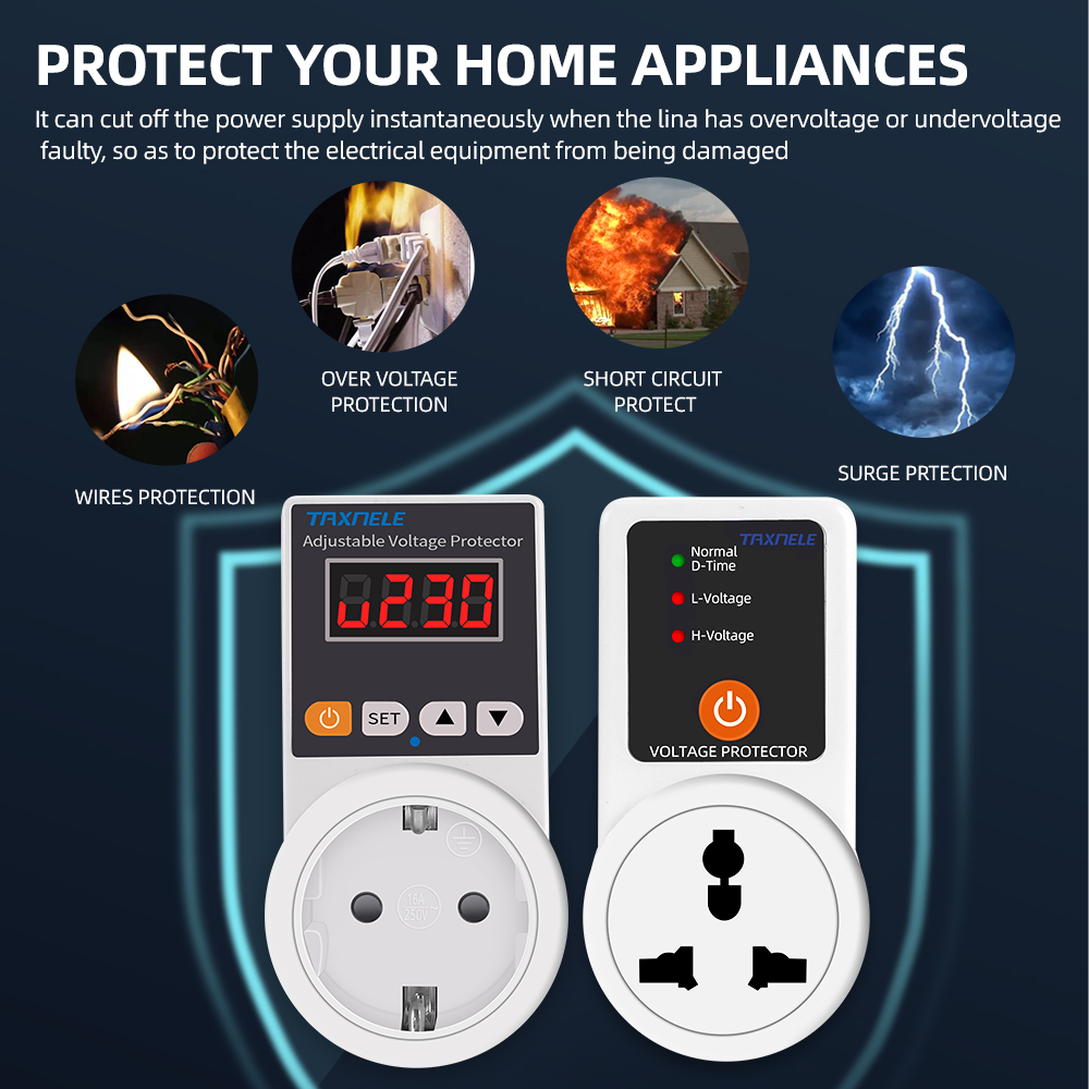 Automatic Voltage Protector Socket AC 220V Adjustable 16A Power Surge Protector EU Plug Socket Voltage Safe Refrigerator Protect