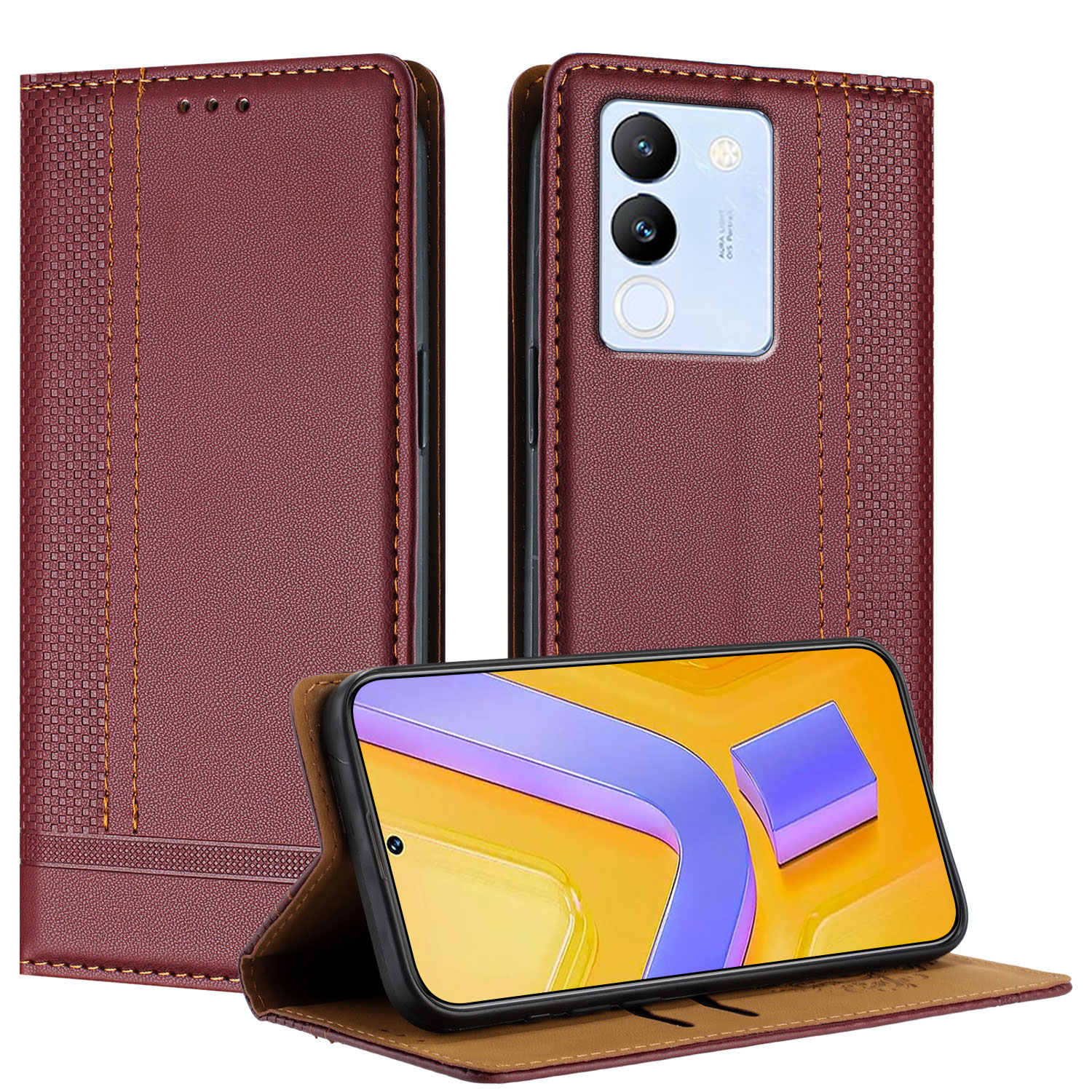 Vivo V30 Lite 5G Funda de cuero con tapa para teléfono, carcasa con billetera para Vivo V30 V30 Pro V30e V30 V40 SE: Tela de algodón / Rojo oscuro