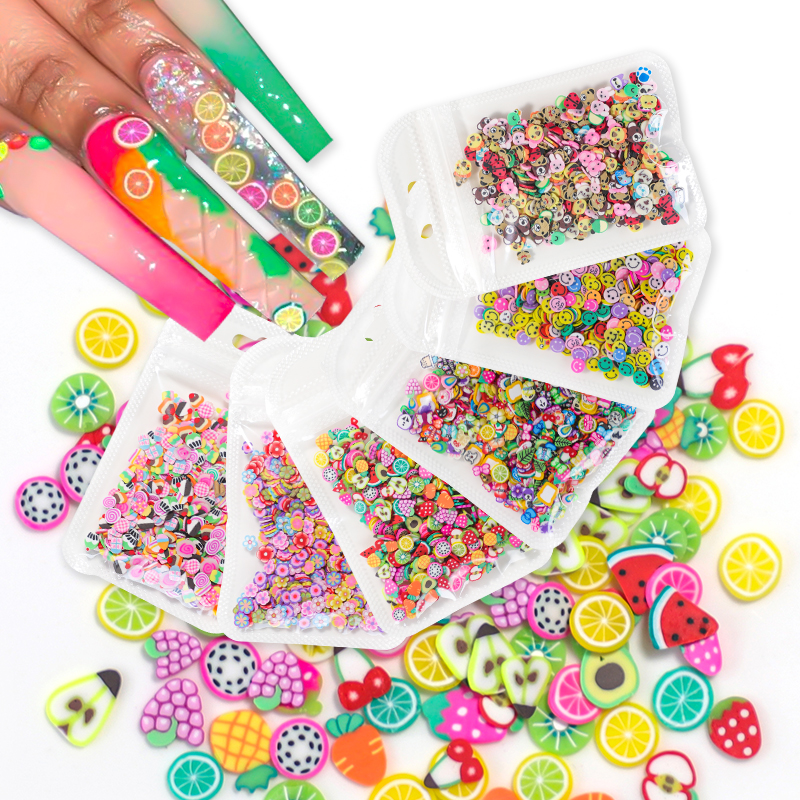 10 g/zak Fruit Plakjes Nail Art Decoraties Kerst Kerstman Bloemen 3D Polymeer Pailletten Klei Stickers DIY Nagels Accessoires