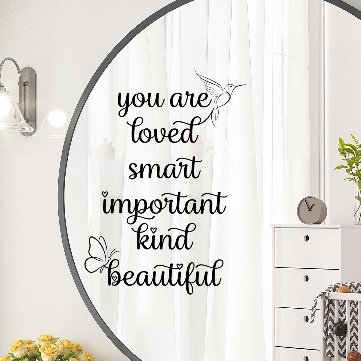 White&Black You Are Loved Mirror Decal – Inspirational Self-Love Vinyl Sticker, Mirror Decal Stickers, For Car Bathroom Decor