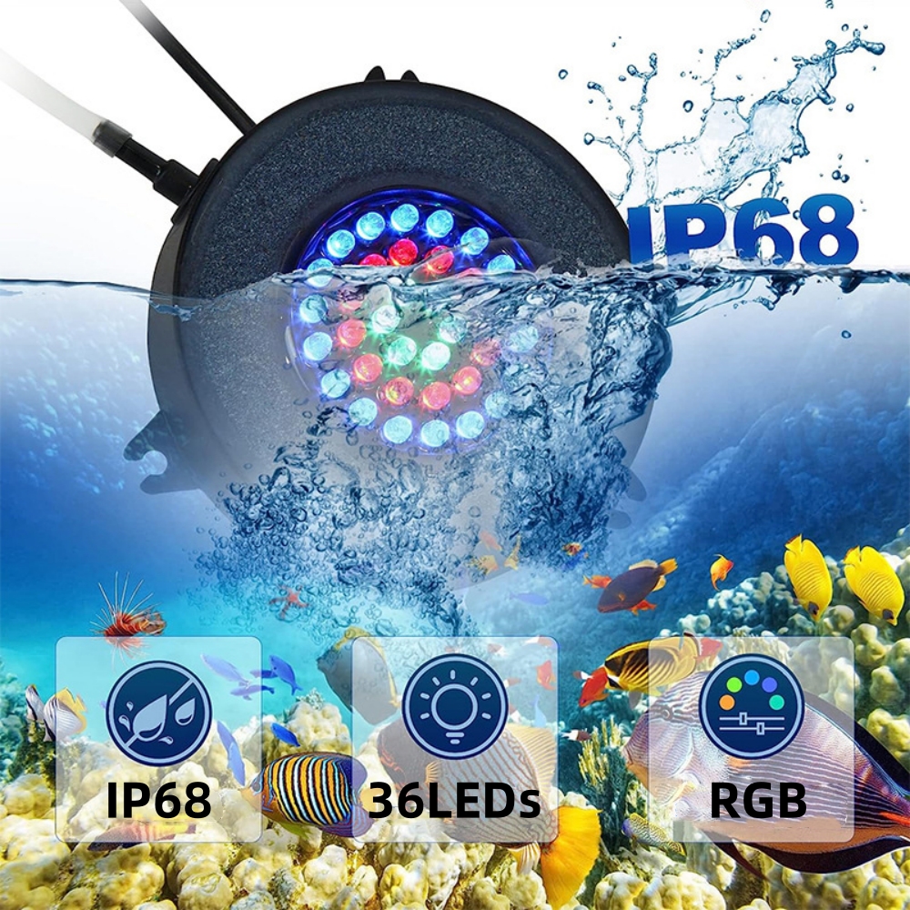 Ip68 Waterdicht Rgb Led Onderwater Licht 36Leds Dc 12V Aquascaping Zuurstofrijke Bellenlamp 21K 24K 40K Afstandsbediening