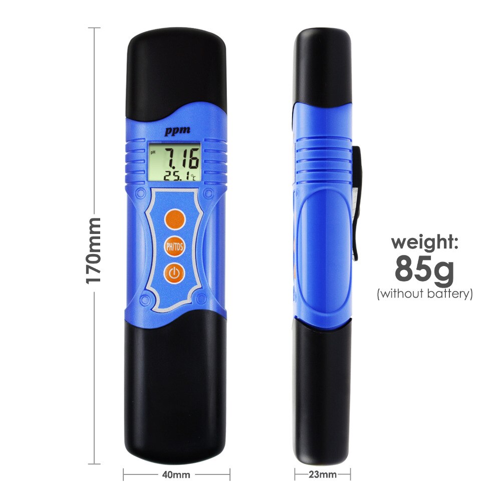 3-in-1 pH / TDS / Temperature Meter Combo Water Tester Digital Pen-Type with ATC 0.00~14.00pH 0~1999mg/L(ppm) Pool, Spa