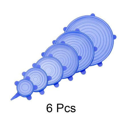 6/12 stuks siliconen rekdeksels universele deksel siliconen kom pot deksel siliconen deksel pan koken voedsel vers deksel magnetron deksel: 6 stuks blauw