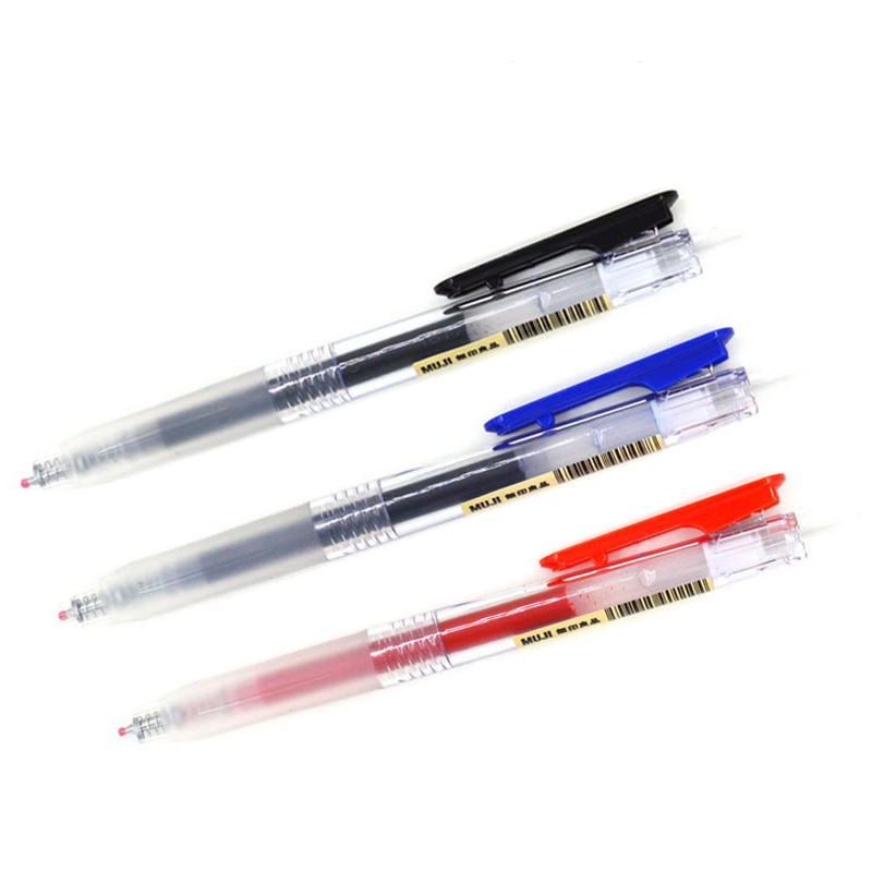 1 stykke muji optrækkelige gel penne blæk farve kuglepen klar kuglepen sort blå rød glat skrive kontor skole stationær