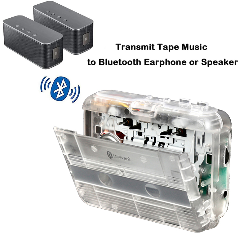 Bluetooth Transmitter Stereo Transparent Cassette Player with FM Radio Auto-revers function Portable Bluetooth Cassette Player
