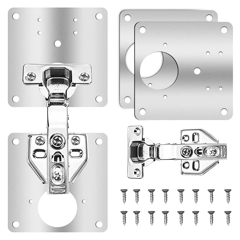 2 Pack Soft Closing Kast Scharnieren, 90 Graden Insert Deur Scharnier Met 4 Pcs Kabinet Scharnier Reparatie Plaat Metalen Scharnieren: Default Title