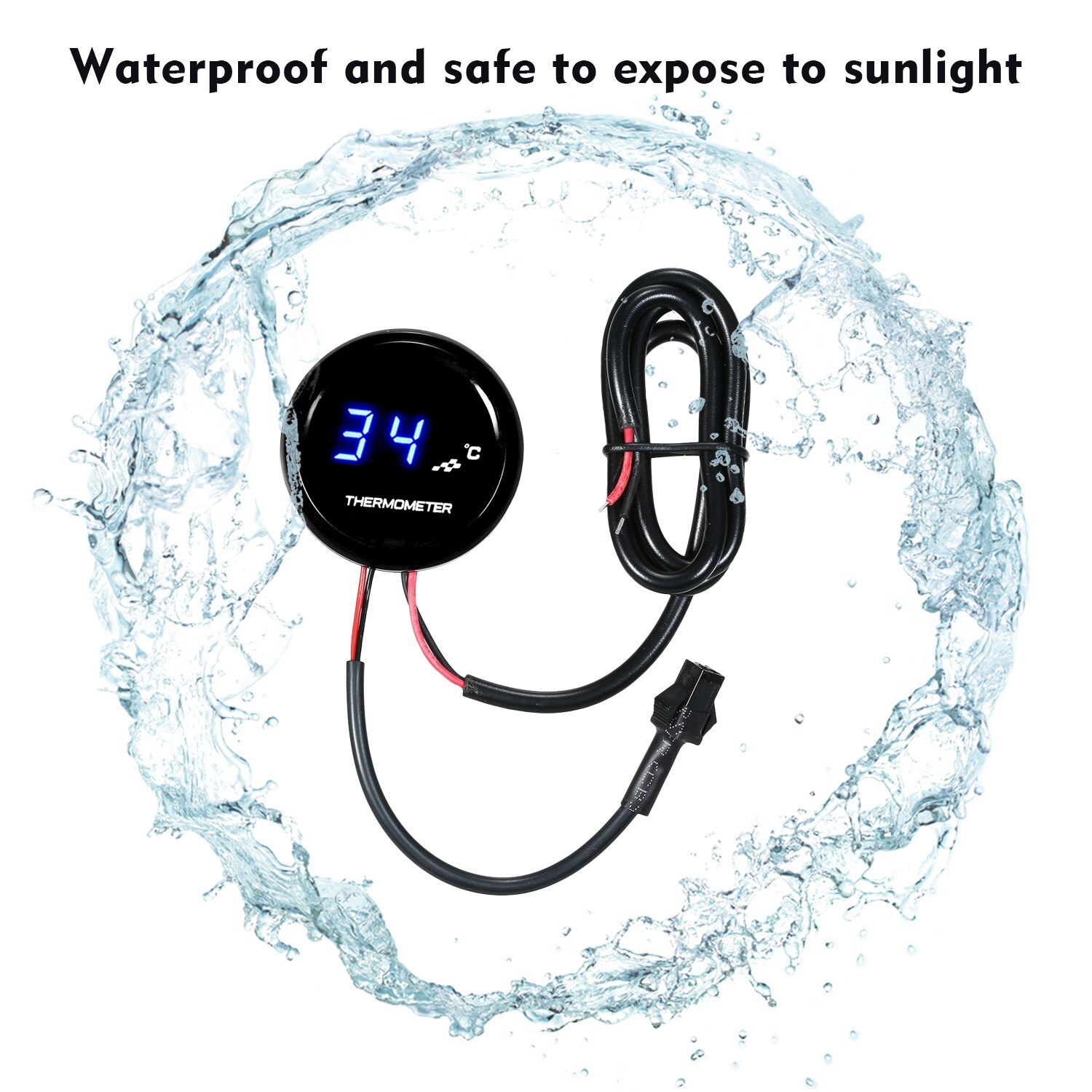 12V Motorcycle Digital Thermometer Ultra-Thin Round Water Temperature Meter Motorcycle Digital Thermometer Auto Gauge Temp