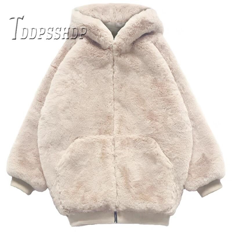 Abrigo de imitación de piel de nutria para mujer, chaqueta gruesa y cálida informal, abrigo liso,
