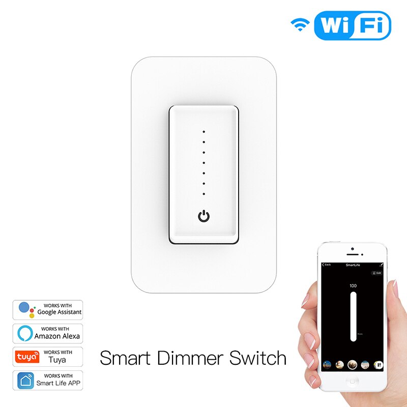 US WiFi Single Pole Smart Light Dimmer Switch Smart Life/Tuya APP Work With Alexa Google Home For Voice Control No Hub Required