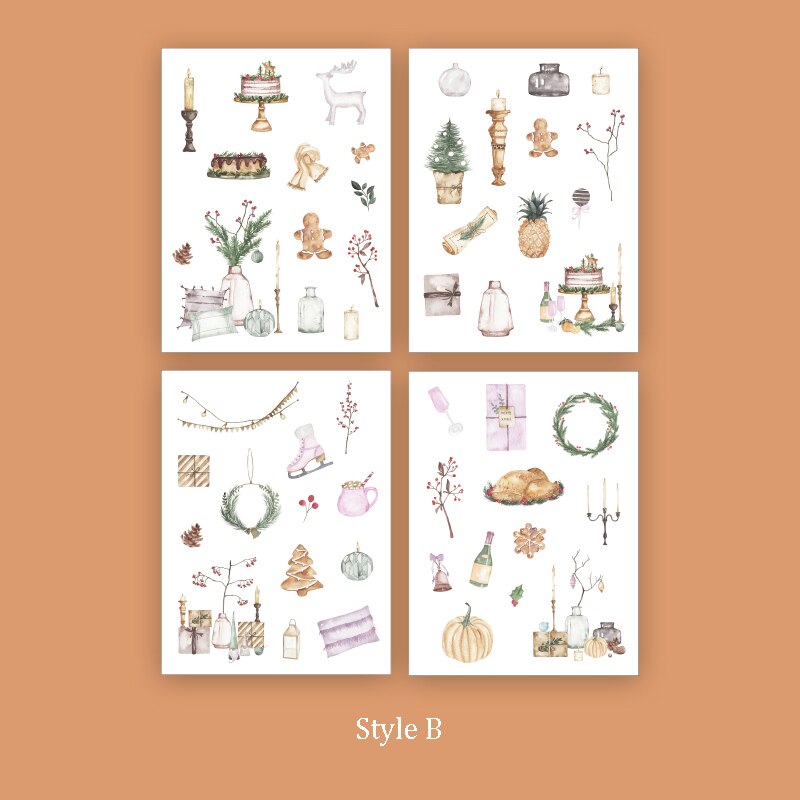 Mr.paper 4Pcs Christmas Stickers Scrapbooking Kawaii Cute Plain Sheet Stickers Diary Planner Decorative Stationery Stickers: B
