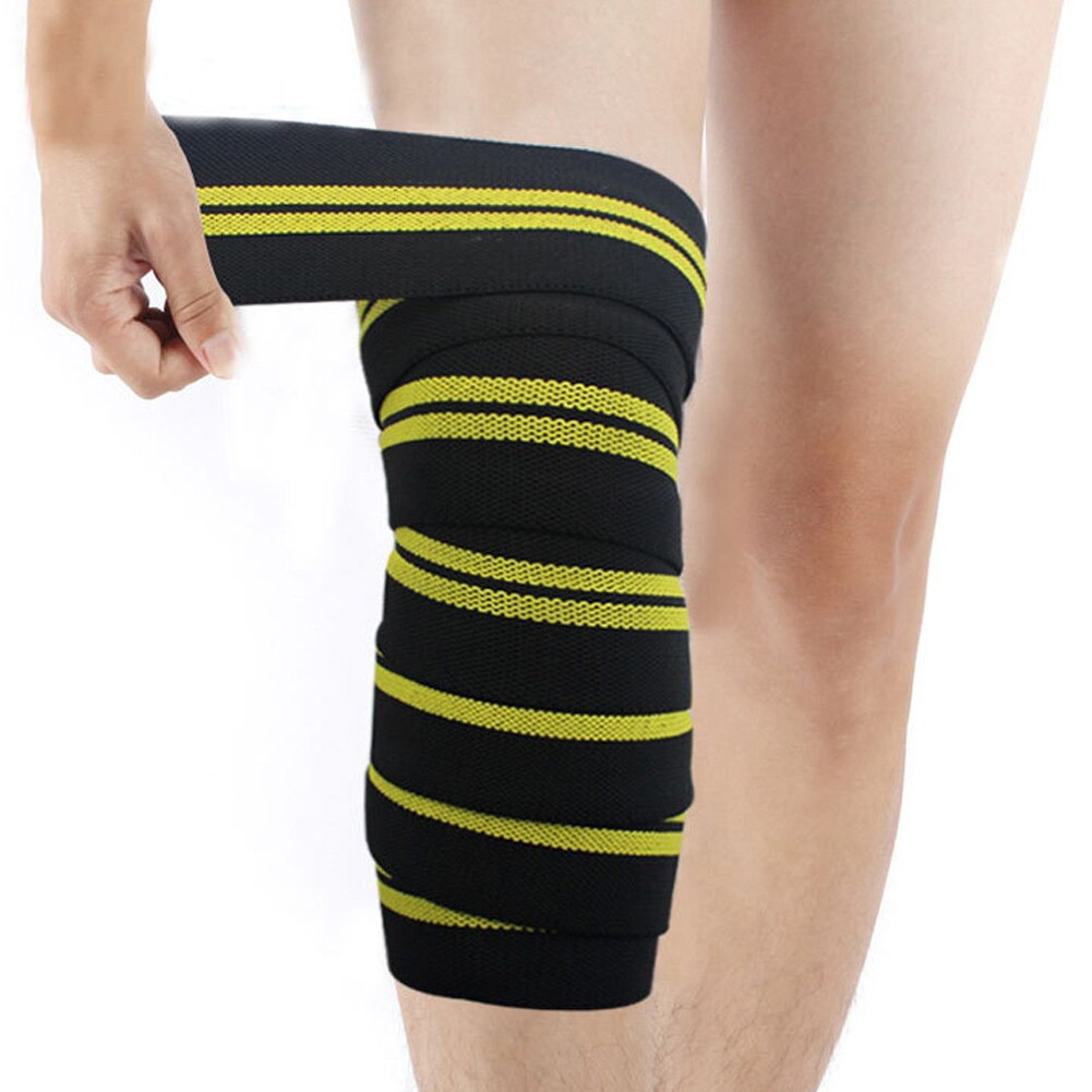 2 Pcs Weightlifting Knee Wraps Gym Workout Fitness Compression Knee Support Straps ASD88: Yellow