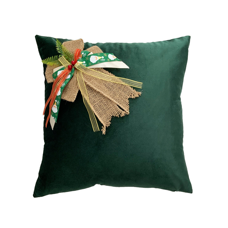 Christmas Decoration Throw Pillowcase Flannelette Bow Sofa Pillow Cover Living Room Decoration Cushion Cover 45X45: green