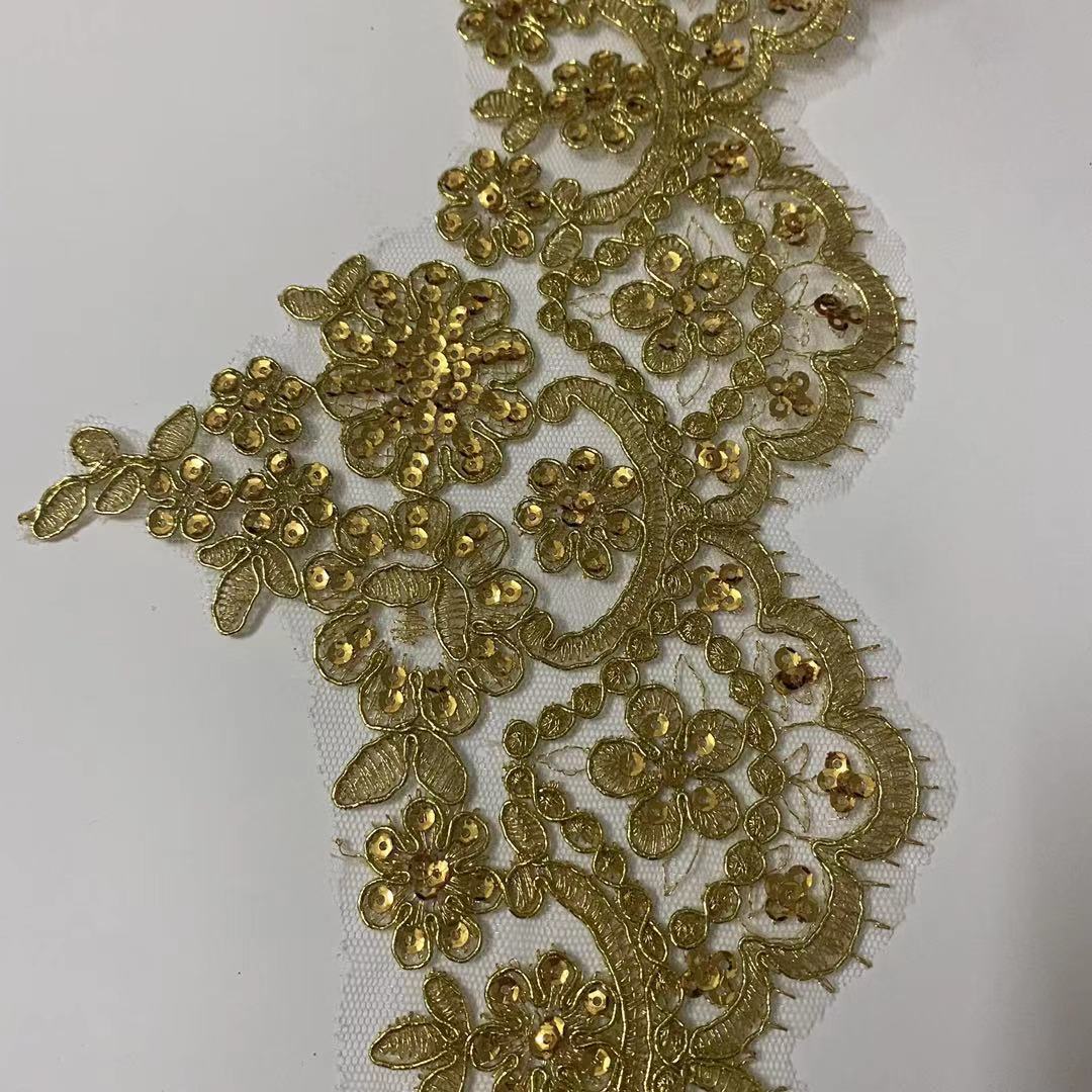 1 yard guld stof blomst venedig venedig pailletter mesh blonder trim applikationer syning håndværk til bruden brudekjoler 15cm bredde