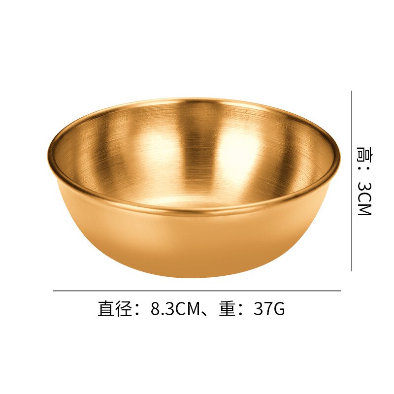 Bandeja de acero inoxidable para servir aperitivos, platos de salsa, especias, plato pequeño redondo de acero inoxidable, tazón para salsa de cocina: golden