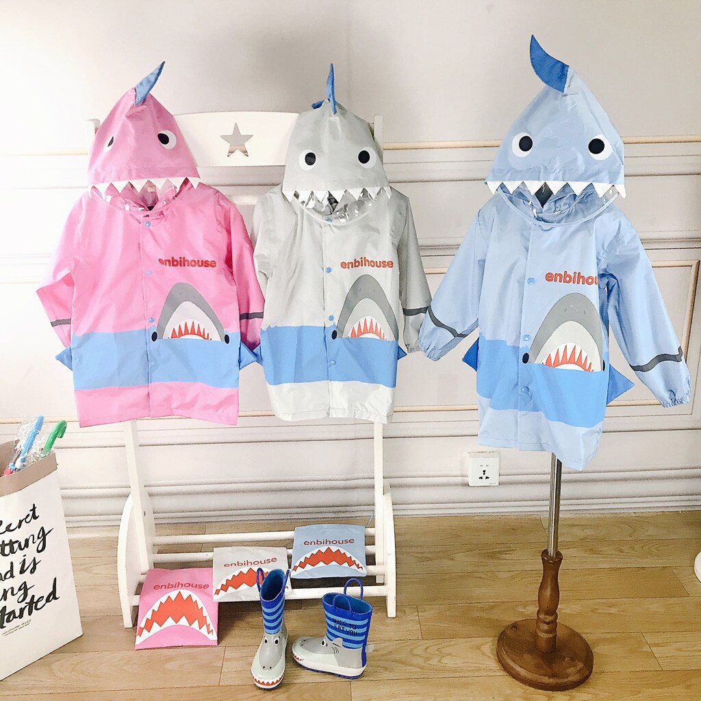 Kids Boy Girl Raincoat Rain Jacket Shark Lightweight Rainwear Rain Slicker