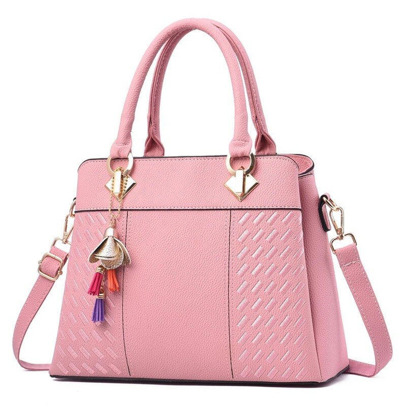 Bolsos de mano de piel sintética para mujer, bandoleras femeninas de estilo informal, de colores sólidos, estilo mensajero sencillo: pink2