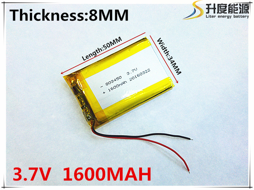 803450 3.7V 1600mAH 083450 PLIB; polymer lithium ion / Li-ion battery for GPS,mp3,mp4,mp5,dvd,bluetooth,model toy