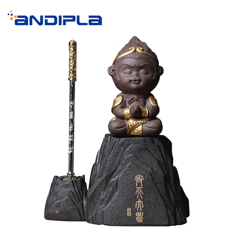 Te pet / keramisk abe statue med base stick kit / kontor te ceremoni tilbehør dekoration håndværk udsmykning